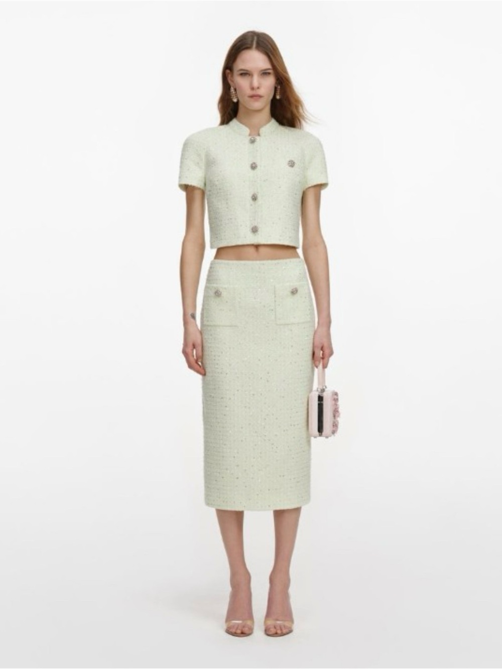 Self-Portrait Lime Bouclé Midi Skirt | Size 8 | NWOT | $490 Retail